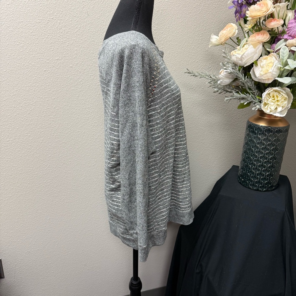 Project Gray Studded Stripe Sweater L | Cozy Fall Winter Metallic Knit Top - Picture 5 of 8